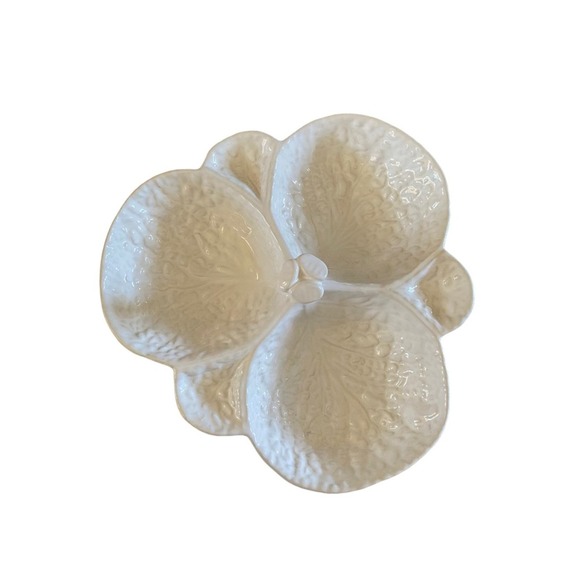 VTG Secla Cabbage White Leaf Divided Relish Tray- 3 Sections - 10 1/8" - Picture 1 of 3